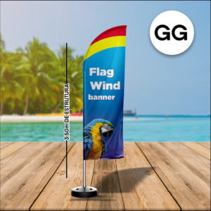 WIND BANNER COMPLETO (GG) Base Titan Black 3.45M X 0.65M Dupla-Face | Impressão Ultra-HD EPSON Tecido TecnoSport 100% Sintético FACA | PENA | VELA | ÂNGULO Estrutura de Alumínio Desmontável