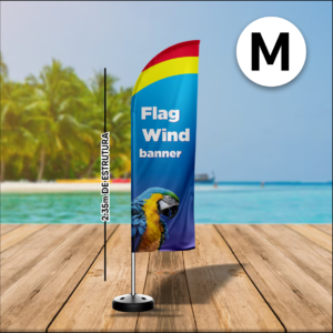 WIND BANNER COMPLETO (M) Base Titan Black 2.45M X 0.65M Dupla-Face | Impressão Ultra-HD EPSON Tecido TecnoSport 100% Sintético FACA | PENA | VELA | ÂNGULO Estrutura de Alumínio Desmontável