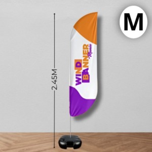 WIND BANNER COMPLETO (M) Base Titan Black 2.45M X 0.65M Dupla-Face | Impressão Ultra-HD EPSON Tecido TecnoSport 100% Sintético FACA | PENA | VELA | ÂNGULO Estrutura de Alumínio Desmontável