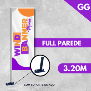 WIND BANNER FULL PAREDE (GG) Completo com Hastes e Suporte de Aço 3.20m x 0.65m Dupla-Face 4 x 4 RETANGULAR Embalagem / Estrutura de Alumínio Desmontável FRETE GRÁTIS NAS COMPRAS ACIMA DE 100,00, CONSULTE AS REGIÕES.